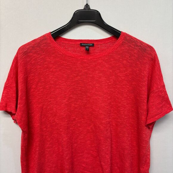 Eileen Fisher Short Sleeve Knit Sweater Size Large Organic Cotton Linen C056 -14 - Picture 7 of 13